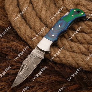 Couteau pliant professionnel à lame en acier Damas, manche en bois Pakka, EDC, chasse, camping, pêche, tactique, vente en gros, personnalisable, OEM - Product Image 5