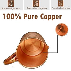 Pichet à Boissons en Cuivre Premium 100% Pur, Distributeur d'Eau en Cuivre à Motif Rayé, Carafe Métallique avec Couvercle Assorti - Product Image 2
