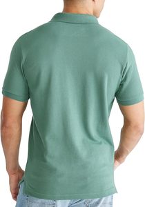 เสื้อโปโลแขนสั้นสีเขียวสำหรับผู้ชาย ผ้าปิเก้ถัก สีพื้น สไตล์ลำลอง พร้อมโลโก้ปักด้านหน้า - Product Image 3