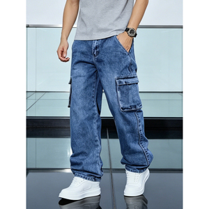 Custom Wholesale <b>Mens</b> 100 Cotton Straight Denim <b>Jeans</b> Retro Faded Light Blue Wash <b>Relaxed</b> <b>Fit</b> Streetwear Trousers - Product Image 5