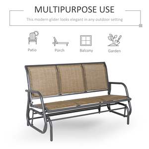 Banc de patio extérieur pour 3 personnes en tissu maillé respirant avec cadre en métal Balançoire de porche marron avec 3 sièges - Product Image 5