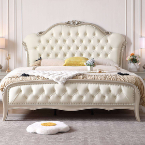 European Luxury Style Mahogany Wood Cream King Size Bedroom Set Tufted Upholstered Headboard Storage High-End Quality Hotel - Product Image 6