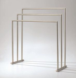 Porte-serviettes autoportant de luxe en métal argenté à double barre, organisateur de salle de bain durable, structure moderne et minimaliste - Product Image 4