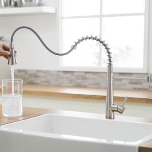 Robinet de cuisine monocommande monolevier en nickel brossé avec douchette extractible pour évier de cuisine - Product Image 5