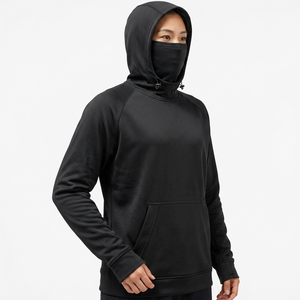 Men's <b>Black</b> Hooded <b>Sweatshirt</b> With Mask Design Quick Dry Knitted Polyester Casual Fit Regular Sleeve Autumn Wear - Product Image 5