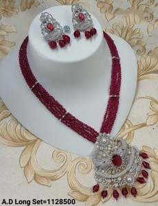 Classic American Zircon Bridal Jewelry <b>Set</b> Two-Piece Necklace and Earrings for Wedding and Party Rhodium Plated Ethnic Style - Product Image 1
