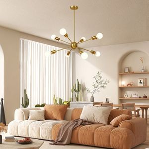 Lampadario Sputnik a 8 luci in ottone spazzolato metà secolo moderna plafoniera a sospensione industriale per cucina soggiorno - Product Image 4