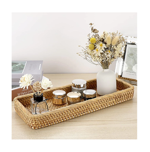 Customized Handwoven Cane Serving Storage <b>Tray</b> For Coffee Snacks <b>Breakfast</b> Handmade Rattan Vanity <b>Tray</b> For Kitchen & Tableware - Product Image 1