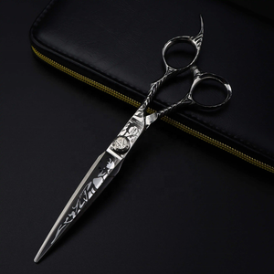 Professional <b>Left</b>-<b>Handed</b> Damascus Pattern Stainless Steel Long Handle 30 Teeth Hairdressing Barber <b>Scissors</b> Fashion Design Hair - Product Image 2