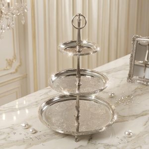 Elegante y Hermoso Soporte para Pastel de Dos Niveles Plateado, Bandeja Redonda de Acero Inoxidable para Postres, para Bodas y Decoración del Hogar - Product Image 3