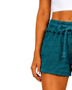 Teal Blue Women <b>Drawstring</b> Cotton Terry Shorts Elastic Waist Casual Summer Lounge Wear Soft Pocket Mini Shorts Custom Fashion - Product Image 3