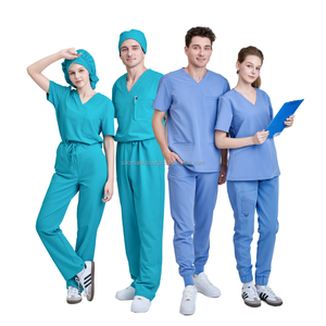 PROMOTION EXCEPTIONNELLE : Ensemble d'uniformes médicaux unisexes à col en V avec pantalon droit – Haut et pantalon de travail médical – Faible MOQ - Product Image 1
