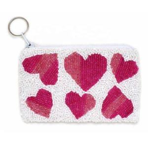 Mini porte-monnaie en forme de cœur perlé orange, écologique, fait main, portable, petite pochette d'épargne multifonctionnelle avec fermeture éclair supérieure pour femme - Product Image 6