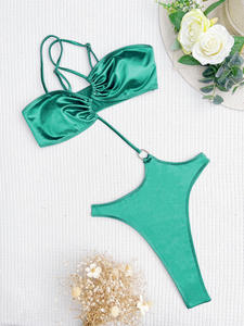 Women's One Piece Swimsuit Solid Color Crossed Halter Hollow Out Push Up High Waist <b>Bikini</b> Swimwear - Product Image 6