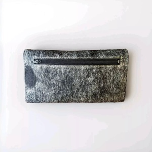 Women's Fashion Card Organizer <b>Small</b> <b>Purse</b> with Cow Hair on <b>Leather</b> Double Zipper Lady Wallet - Product Image 3
