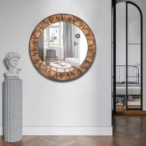 REHMAN CRAFT Brown Wood <b>Round</b> Wall <b>Mirror</b> Handmade Contemporary Design <b>for</b> <b>Bathroom</b> Decoration - Product Image 5