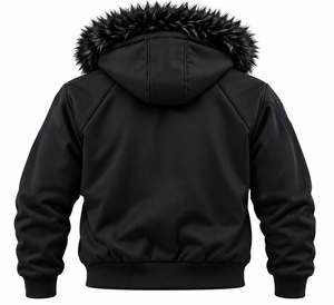 Veste d'hiver à capuche ODM en polyester/coton avec doublure rouge et bordure en fourrure, fermeture éclair sur le devant, vêtement d'extérieur en polaire décontracté, coupe classique - Product Image 2