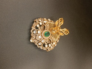 Green Doublet Polki Stone Brooch Pins in 925 Silver with <b>Gold</b> Plating Handmade Floral Design Wedding Party Wear Unisex Clothing - Product Image 3