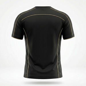 Maillot de football pour hommes en gros, haute qualité, noir mat, anti-humidité, manches courtes, imprimé, pour entraînement, avec passepoil doré - Product Image 3