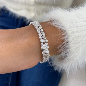 Pulsera de tenis de moissanita con formas mixtas, efecto diamante brillante, oro blanco, joyería de lujo llamativa para mujer - Product Image 1