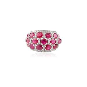 18K Solid Gold 6.65ct Ruby Diamond Cluster Cocktail Dome Ring - Product Image 2