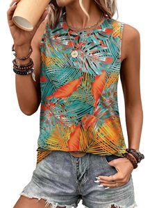 Blusas sin mangas casuales de verano para mujer con diseño de ojales, personalizables con logo OEM - Product Image 1