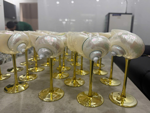 Handmade Seashell beach bar <b>glass</b> Handmade pearl gold <b>goblet</b> Wine <b>glass</b> cocktail party Gold stem seashell <b>glass</b> - Product Image 3