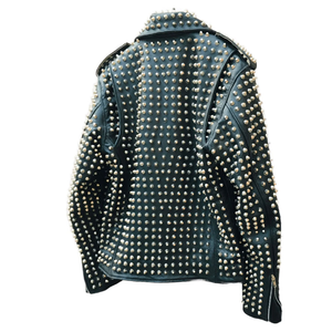 Custom Logo Retro Rock Punk Biker Jacket Men Women Cow Skin Metal Studs Feathers Hooded Eco-Friendly High Quality Spring Casual - Product Image 2