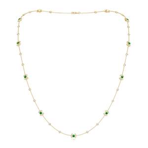 Premium Quality 14k 18k <b>Solid</b> <b>Gold</b> Bezel-Set Natural Emerald And Diamond Station Necklace Precious Gemstone Bridal Wear Necklace - Product Image 1