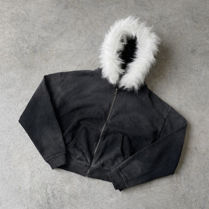 Sweat à capuche zippé surdimensionné en molleton 100 % coton, fausse fourrure, design hiver, éco-responsable, haute qualité, pour homme - Product Image 1