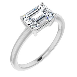 Anillo de Compromiso y Nupcial Clásico con Moissanita Corte Esmeralda, Plata de Ley 925, Bañado en Oro Blanco, Engaste de Garras, Certificado - Product Image 3