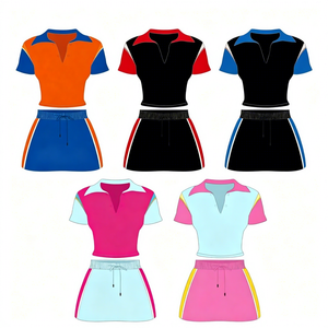 2026 Women's <b>Patchwork</b> Embroidered Lace-Up Polo <b>Shirt</b> Short-Sleeve T-<b>Shirt</b> and Mini Skirt 2-Piece Summer Casual Set - Product Image 1