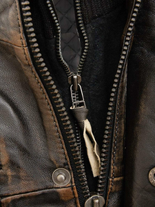 Cow Skin Leather Winter Motorcycle <b>Jacket</b> Biker Race Stand Collar <b>Slim</b> <b>Fit</b> Solid Color Zipper Windproof Breathable Eco-Friendly - Product Image 6