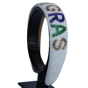 Export Quality Mardi Gras Beaded Pearl <b>Headbands</b> Custom Letter Comfortable Lightweight Women and Girls Festival <b>Headbands</b> 2026 - Product Image 1
