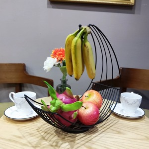 Modern Metal Wire Fruit Basket With Hanging Banana Hook Black Finish Bowl Shape Storage Organizer For Kitchen Use - Product Image 2