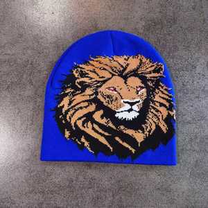 Customize Lion Embroidery Beanie Hat Unisex Adult Winter Casual Style Jacquard <b>Knit</b> <b>Animal</b> <b>Pattern</b> - Product Image 3
