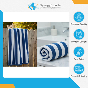 Toalla de baño de polialgodón a rayas azules/blancas de calidad excepcional y muy demandada, con acabado de terciopelo, de un proveedor indio confiable. - Product Image 2