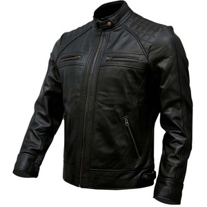 Veste de motard en cuir véritable pour homme, noire, vintage, marron, effet vieilli, en peau d'agneau, vestes de moto pour homme, MADE BY HS 2027 - Product Image 3