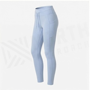 North Approach High Waist Full Length Yoga <b>Leggings</b> With <b>Pockets</b> Seamless Four-Way Stretch Solid Light Blue Women's Sportswear - Product Image 3