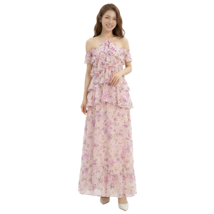 Robe longue maxi élégante à volants superposés et motif floral pour femme, style vintage, tricotée, idéale pour l'été, les fêtes et la plage – Prix de gros - Product Image 1