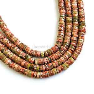 Cuentas de piedra preciosa de unakita natural facetada en forma de neumático Heishi de 5-6 mm, hilo de 16 pulgadas, cuentas sueltas al por mayor para la fabricación de joyas - Product Image 4