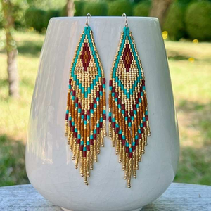 Handmade Glass Seed Beads Fabric Cute Embroidery Hoop <b>Earrings</b> Secure Lock <b>Back</b> Customized Game Day Logo Design Lightweight - Product Image 1