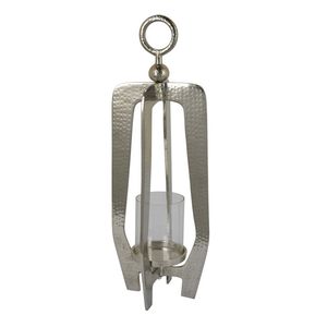 Mid-Century Modern Silver Lantern Handcrafted Dimpled Metal Candle Holder Artistic Nickel Finish Hurricane for Luxury Home Decor - Product Image 1