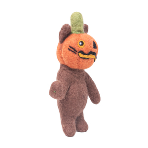 Handmade Needle Felted Pumpkin Cat Figurine - Handcrafted Wool Felt Halloween Kitty <b>Doll</b> for Home Decor & Festive Gifts - Product Image 2