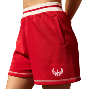 Shorts de sport pour femmes avec bordure contrastée rouge, coupe décontractée, respirants, vêtements de fitness, vêtements de sport - Product Image 3