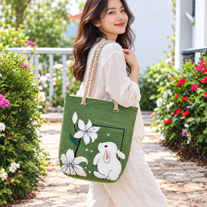 กระเป๋าโท้ทผ้าปอกระเจาธรรมชาติ 100% ปรับแต่งได้ พร้อมหูหิ้วเชือกถัก พิมพ์ลายตัวอักษร ใช้ซ้ำได้ สำหรับช้อปปิ้ง สะพายไหล่ เดินทาง ขายส่ง - Product Image 6