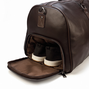 Sac de voyage en cuir, sac de week-end, sac à main, fermeture éclair, durable, marron - Product Image 6