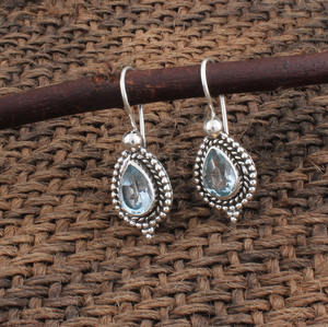 Boucles d'oreilles pendantes en topaze bleue naturelle, argent sterling 925, pierre précieuse taille poire, bijoux de luxe pour femme, pour occasions spéciales - Product Image 3