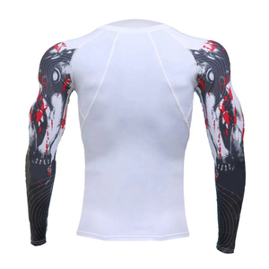 เสื้อคอมเพรสชั่นแขนยาวผู้ชาย สีขาว ลายดำแดง คอกลม ทรงเข้ารูป แห้งเร็ว สปอร์ต ผ้าถักโพลีเอสเตอร์ - Product Image 2