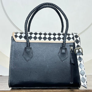 2025, nueva moda para mujer, bolsos de mano de cuero a cuadros en blanco y negro, bolso de moda Popular, bolso cruzado de gran capacidad - Product Image 5